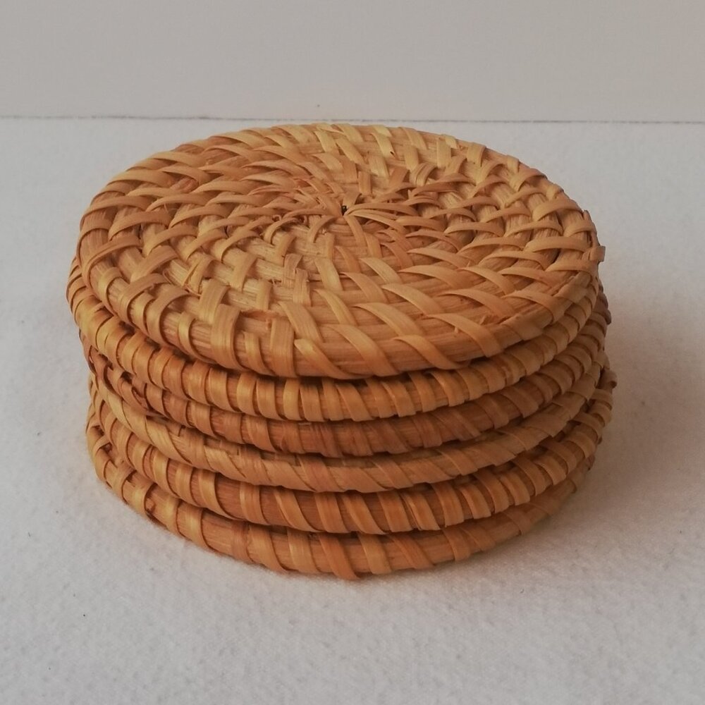 4" Natural Rattan Coasters Handmade Straw Rattan set of 6